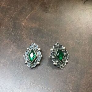 Vintage green glass and sterling silver clip on earrings
